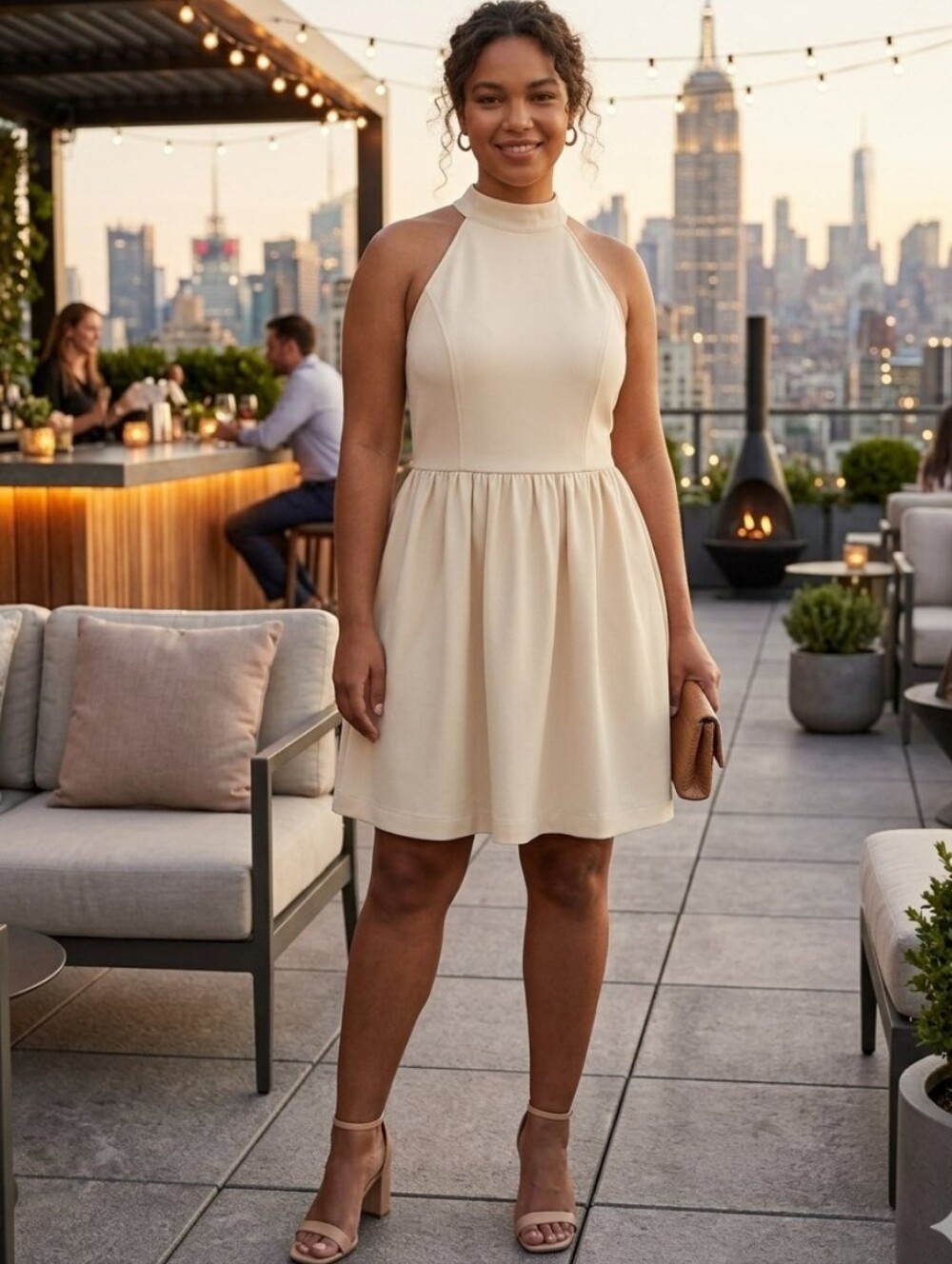 1.STATE Dehin Cotton Halter Mini Dress with Pockets - Cream / Off-White Size 8
